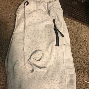 These are black and white fluffy joggers